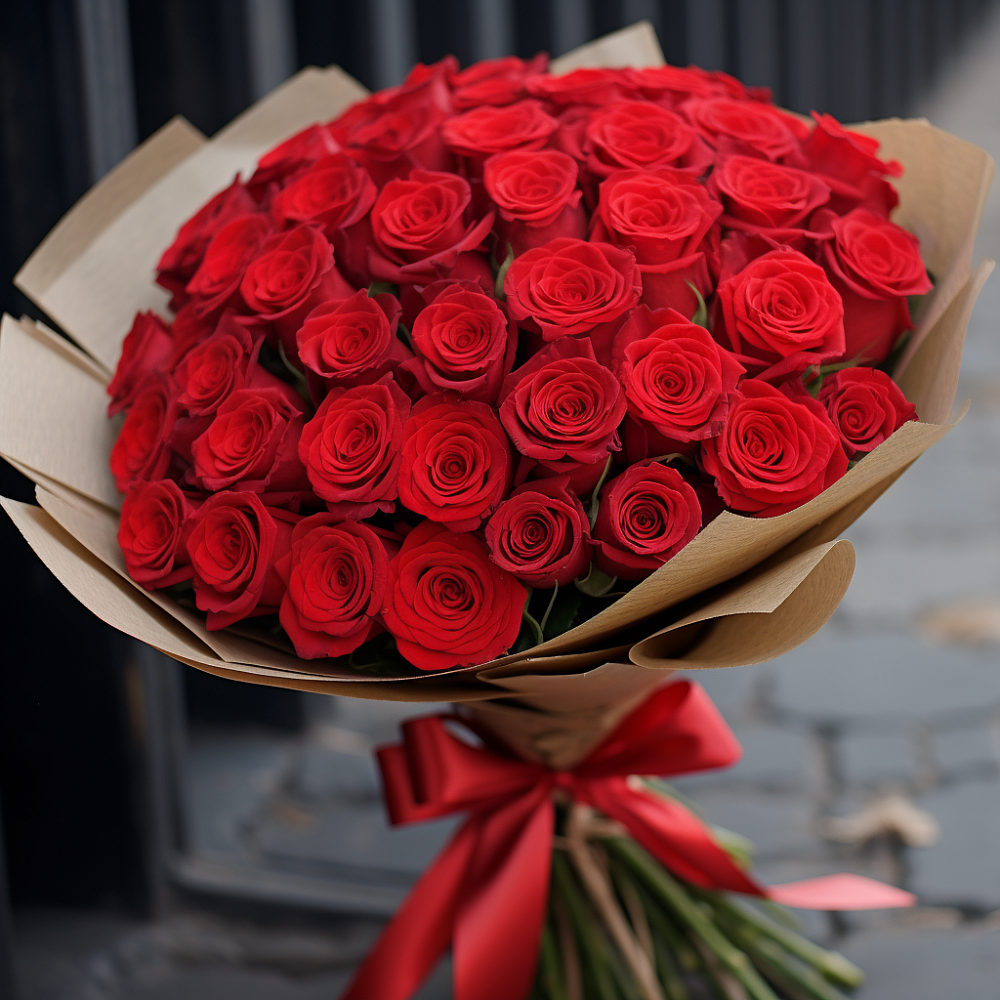 Букет 51 Красная роза Эдлесс Лав в Горноправдинск