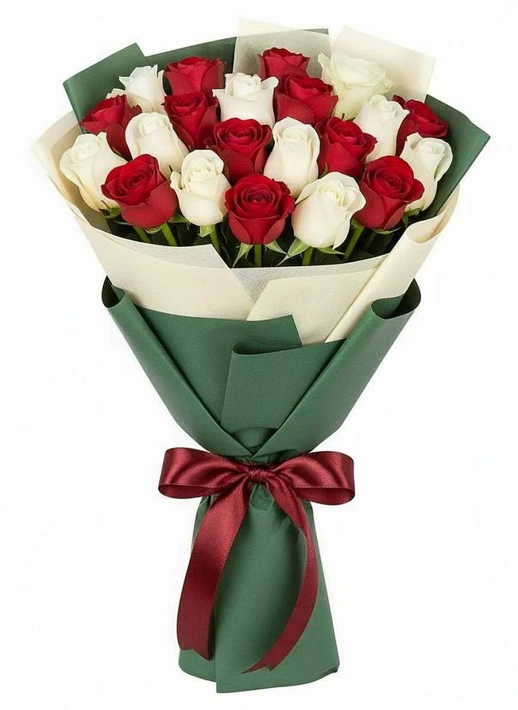 Букет Микс из красных и белых роз в Горноправдинск