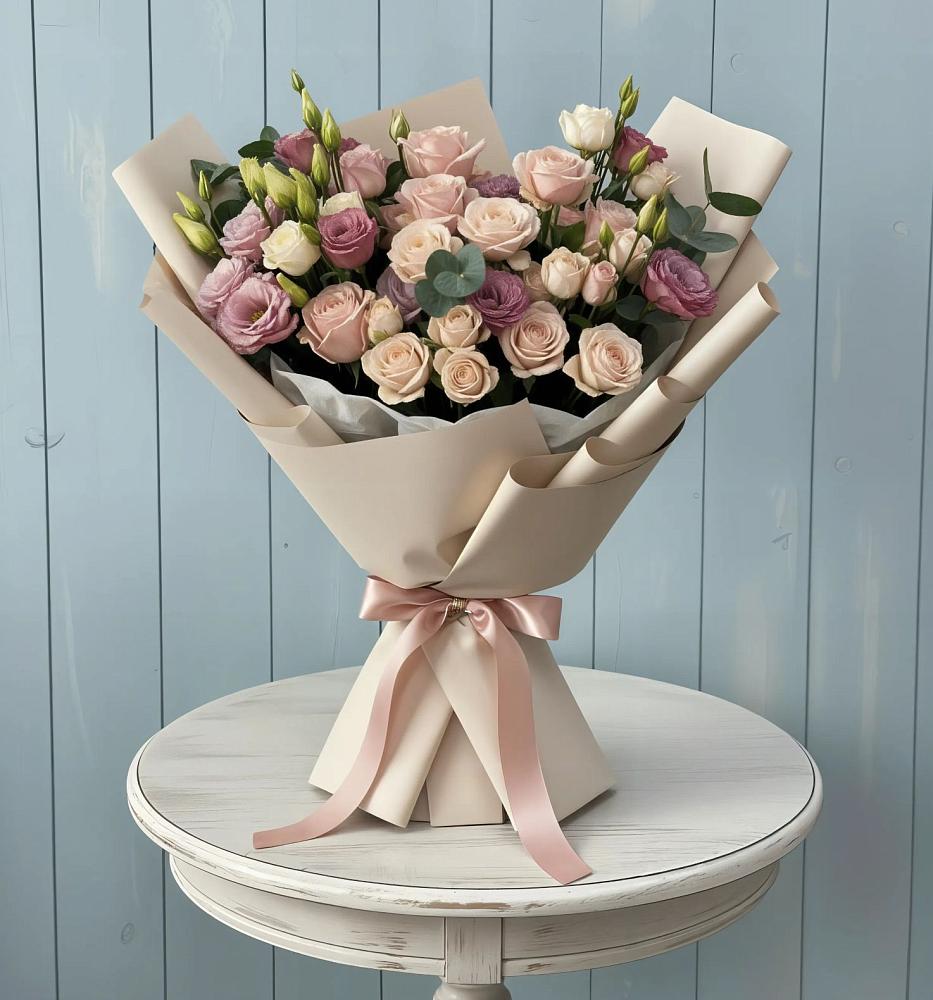 Букет цветов из: Розы и Лизиантусы в Горноправдинск