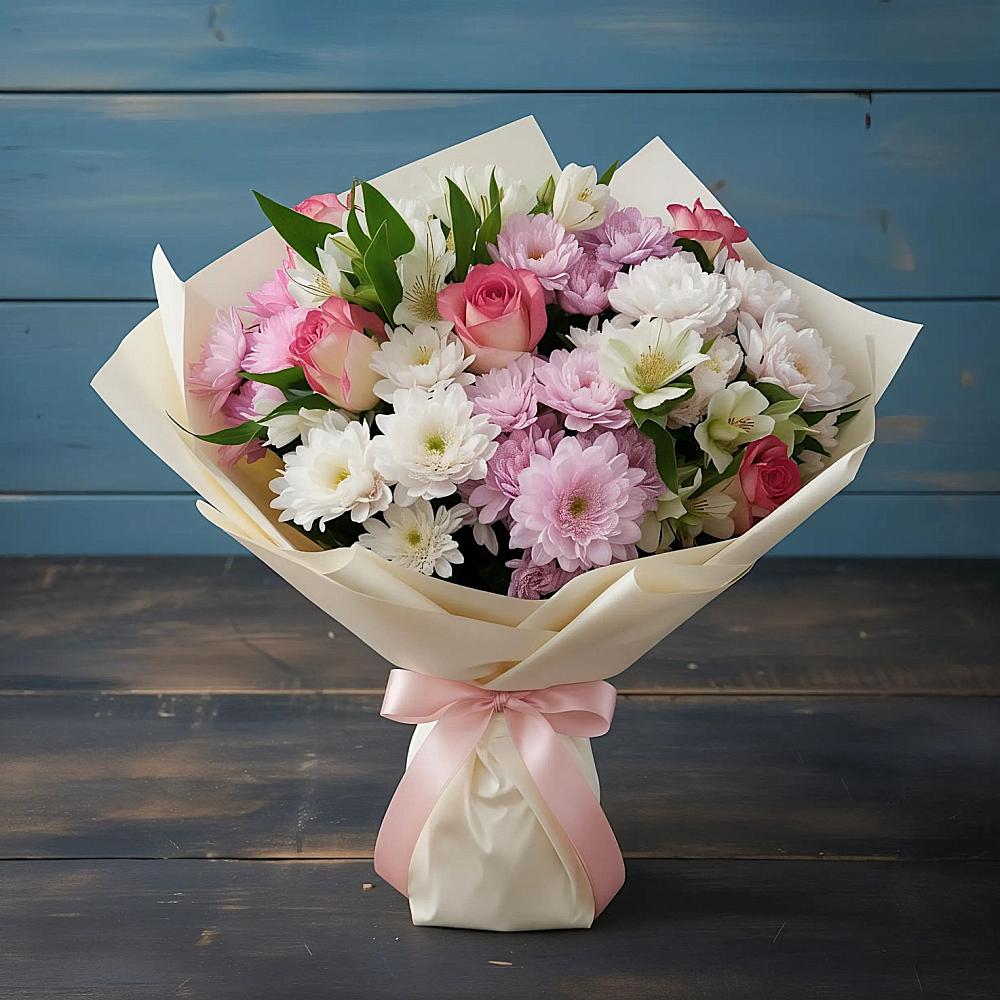 Букет цветов из: Хризантемы, Альстромерии и Розы в Горноправдинск